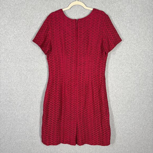Vintage Jule Wyn Dress Womens 14 Red Mini Lace Textured Zig Zag 50s 60s Mod Knee - Picture 8 of 12